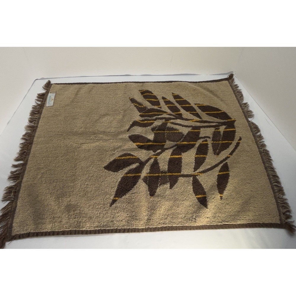 VTG Bath Hand Towel Steel Brown Leaf Stripe Fringe‎ Retro Cannon Monticello - Picture 4 of 4